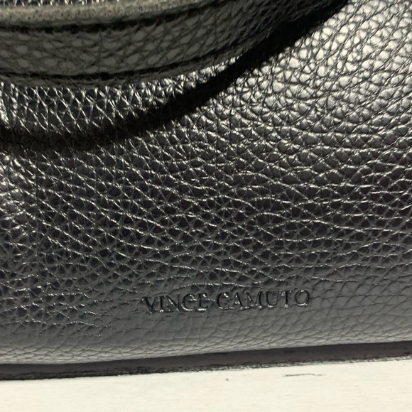 Vince Camuto Black Pebbled Leather Tote Bag with Gray Stripe, 16”x11”x0.5”, 9” - Picture 7 of 11